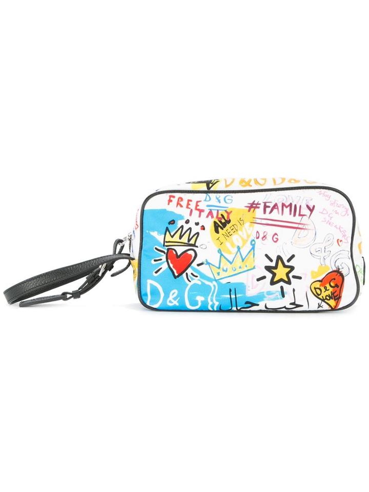 Dolce & Gabbana Graffiti Print Wash Bag - White