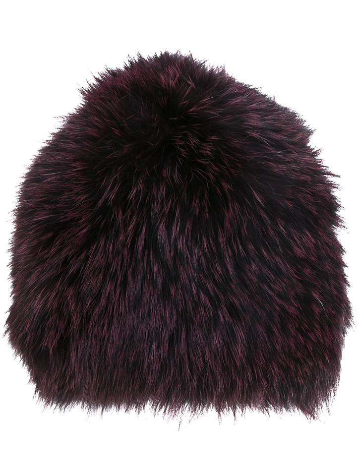 Yves Salomon Furry Beanie - Pink & Purple