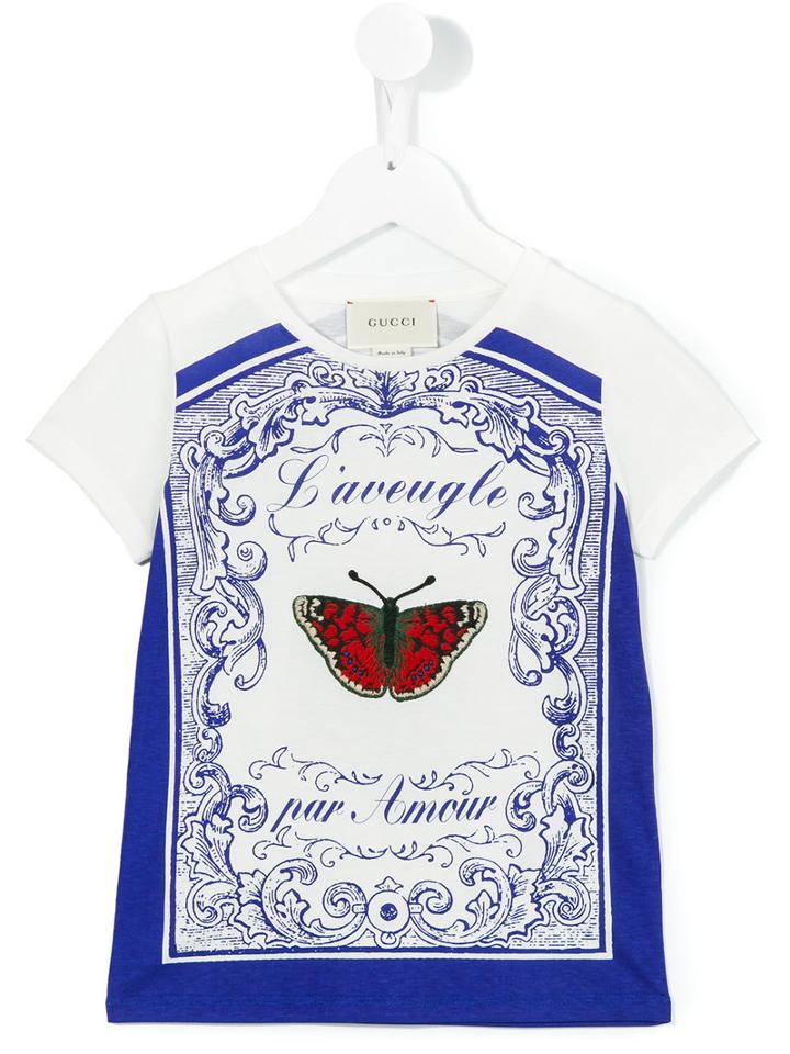 Gucci Kids Butterfly Print T-shirt, Boy's, Size: 12 Yrs, White