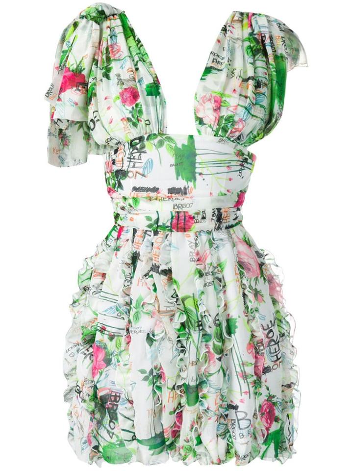 Brognano Printed Draped Dress - White