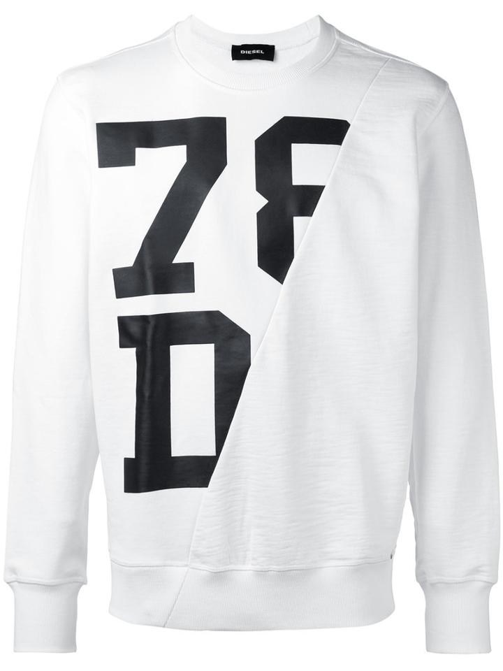 Diesel Diagonal Panel Sweatshirt, Men's, Size: Xl, White, Cotton