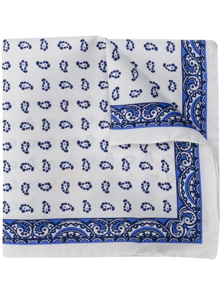 Canali Paisley Print Pocket Square - White