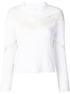 Pinko Ribbed Knit Lace Panel Sweater - White