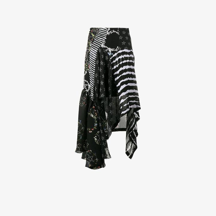 Preen By Thornton Bregazzi Multi-print Asymmetric Skirt, Women's, Size: Xs, Black, Polyester/silk/spandex/elastane