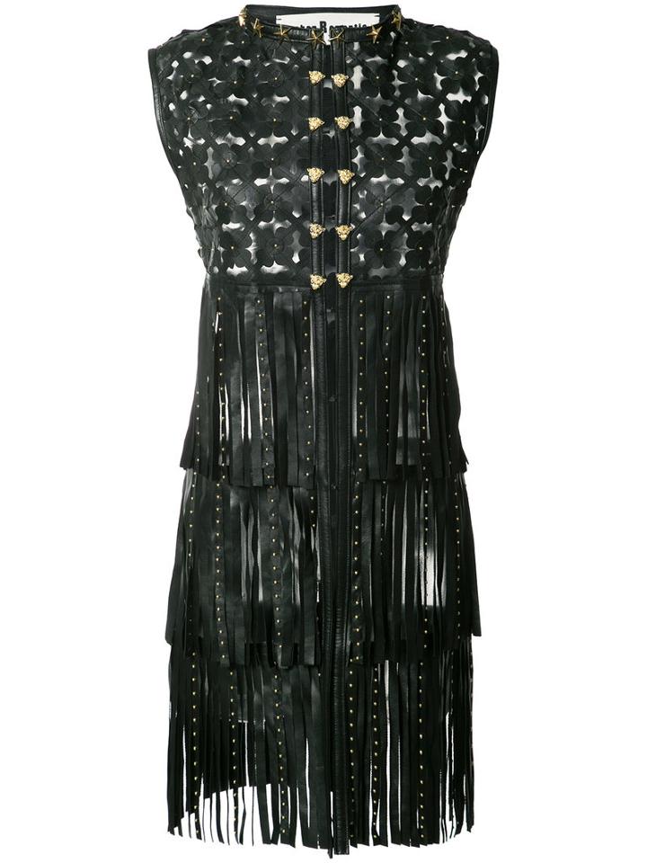 Caban Romantic - Long Fringed Gilet - Women - Leather/polyamide - 40, Black, Leather/polyamide