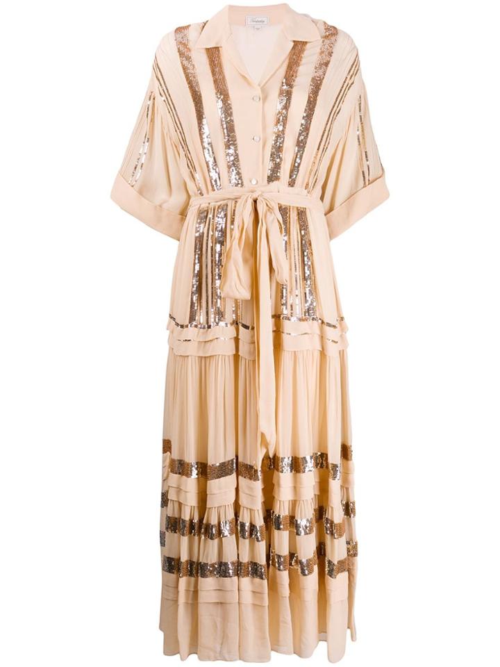Temperley London Sequin-trim Tiered Shirt Dress - Neutrals