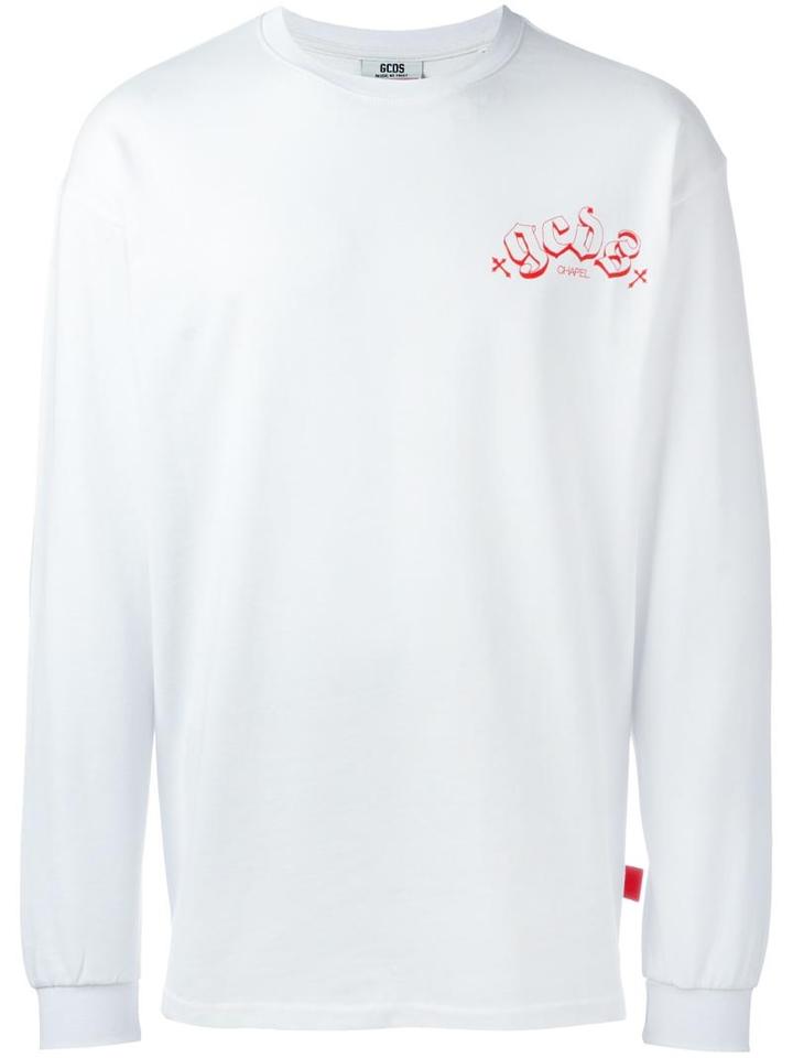 Gcds Logo Print Sweatshirt, Men's, Size: Xl, White, Cotton