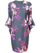 Black Halo Flared Sleeve Floral Dress - Grey