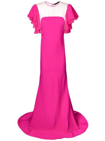 Francesco Paolo Salerno Ruffle Sleeve Fishtail Gown - Pink & Purple