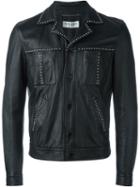 Saint Laurent Studded Leather Jacket, Men's, Size: 50, Black, Lamb Skin/silk