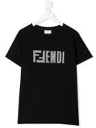 Fendi Kids Teen Houndstooth Check Logo T-shirt - Black