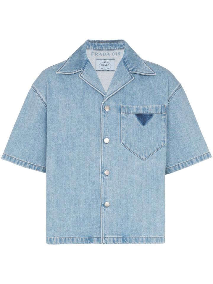 Prada Oversized Short Sleeve Denim Shirt - Blue