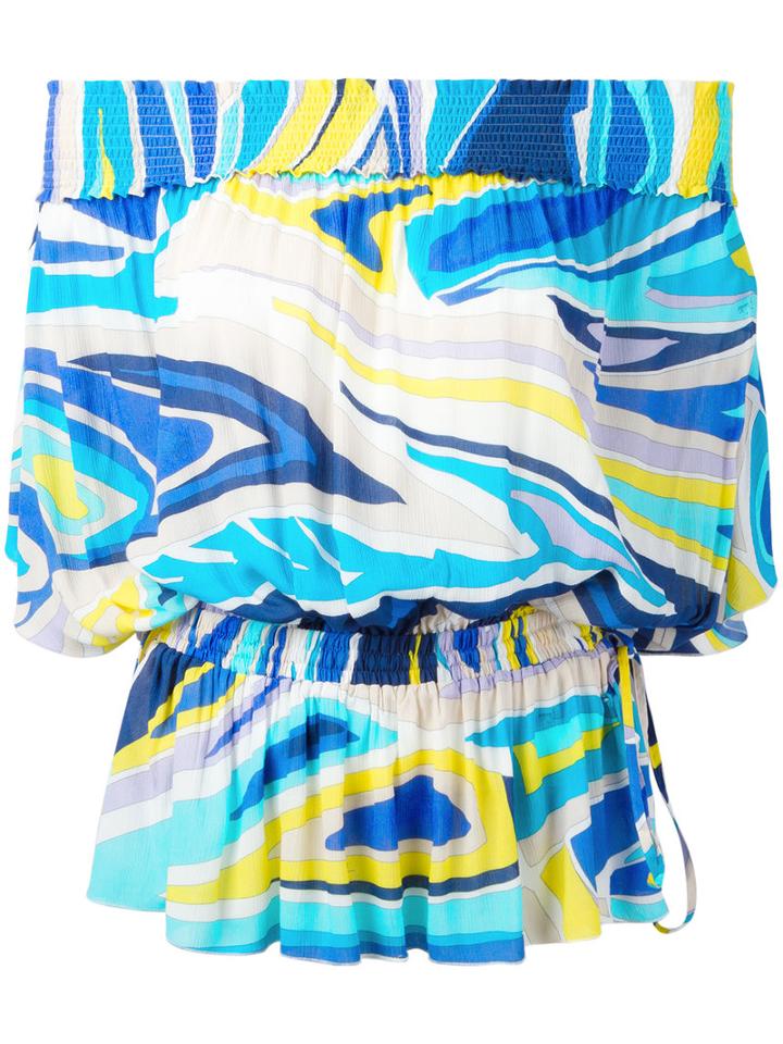 Emilio Pucci - Off The Shoulder Printed Top - Women - Viscose - 40, Women's, Blue, Viscose