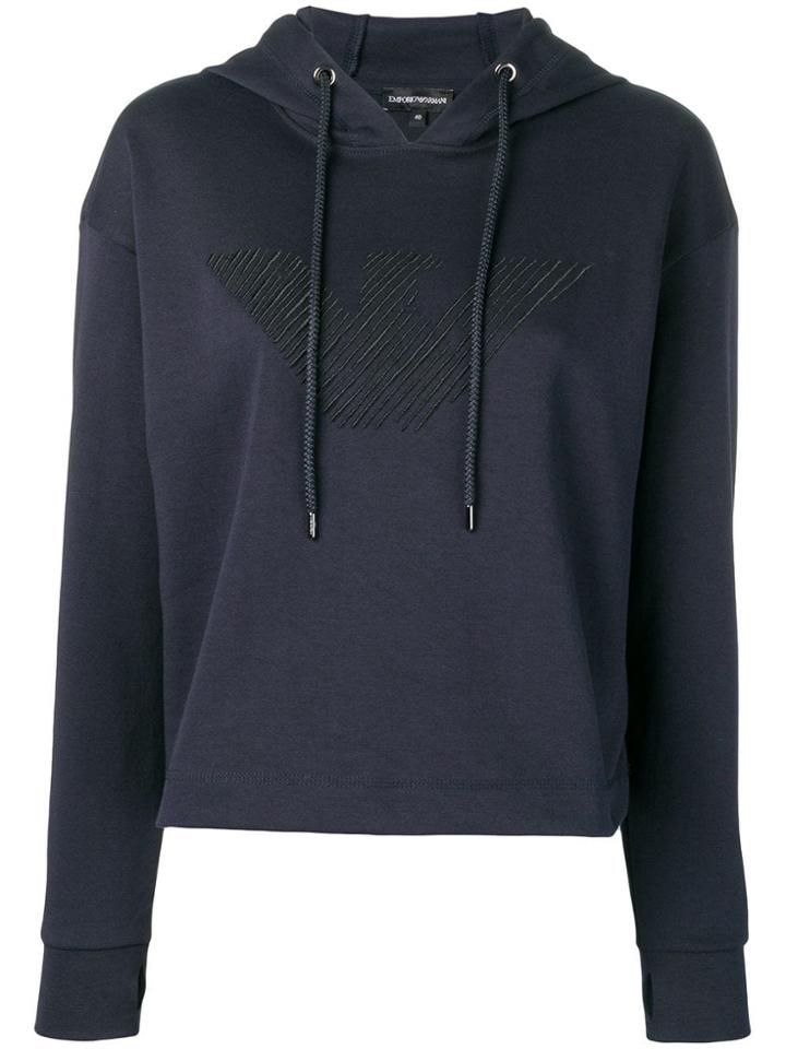Emporio Armani Logo Embroidered Hoodie - Blue