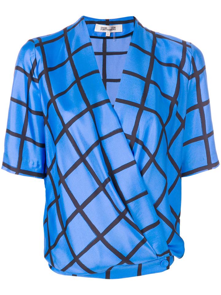 Dvf Diane Von Furstenberg Gridded Crossover Blouse - Blue