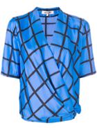 Dvf Diane Von Furstenberg Gridded Crossover Blouse - Blue
