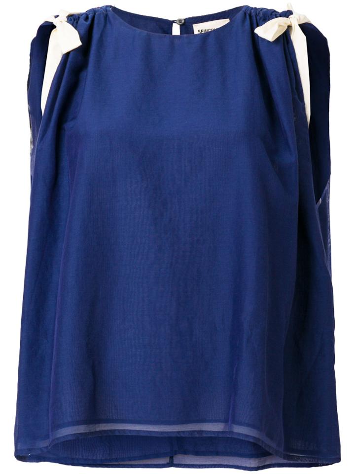 Semicouture Ruched Shoulder Blouse - Blue