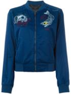 Diesel Embroidered Skull Bomber Jacket, Women's, Size: Small, Blue, Viscose/cotton/polyester/rayon