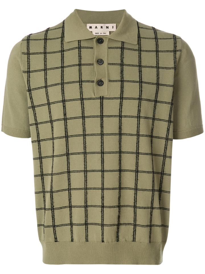 Marni Grid Check Knitted Polo Shirt - Green