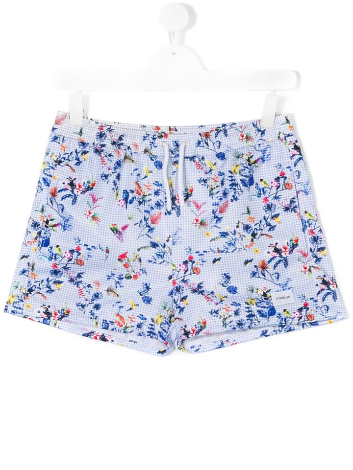 Dondup Kids Gingham Bird Print Shorts - Blue