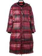 Hilfiger Collection Long Tartan Print Down Coat - Red