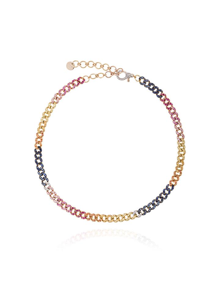 Shay Rainbow Mini Pave Link Choker - Multicolour