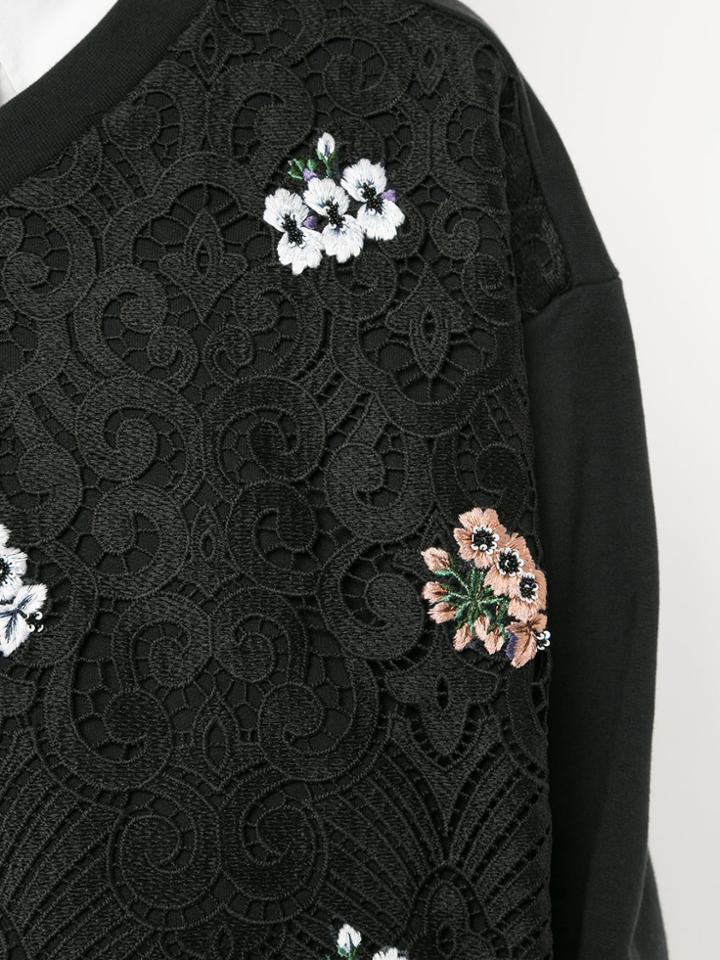 Markus Lupfer Embroidered Detail Lace Sweatshirt - Black