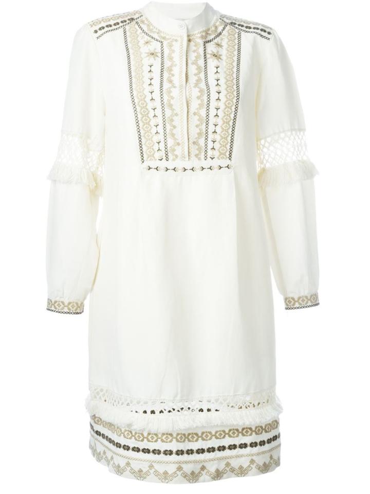 Sea Embroidered Shift Dress, Women's, Size: 6, Nude/neutrals, Silk/cotton/linen/flax