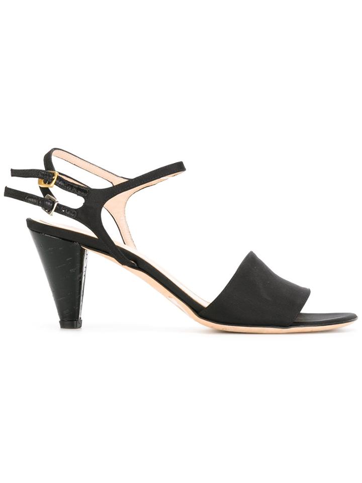 Fendi Vintage Block Pyramid Heel Sandals - Black