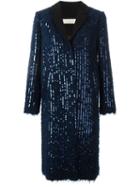 Tory Burch Sequin Embellished Coat, Women's, Size: Xs, Blue, Polyamide/polyester/alpaca