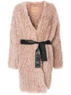 Drome Fluffy Belted Coat - Pink & Purple