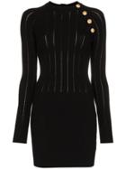 Balmain Button Detail Wool-blend Mini Dress - Black