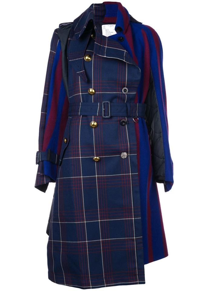 Sacai Double-breasted Aymmetric Coat - Blue