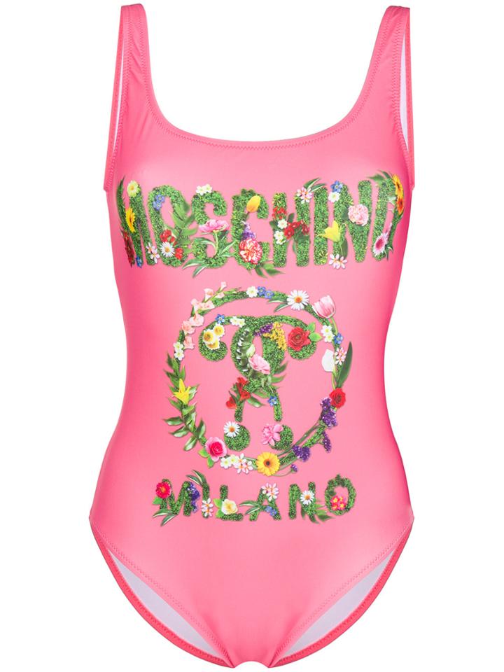Moschino Floral Logo One Piece - Pink & Purple