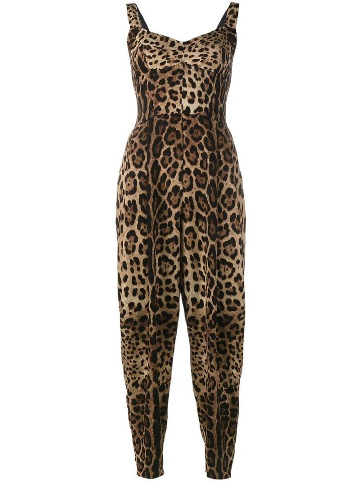 Dolce & Gabbana Leopard Print Jumpsuit, Women's, Size: 44, Brown, Silk/nylon/spandex/elastane/silk