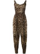 Dolce & Gabbana Leopard Print Jumpsuit, Women's, Size: 44, Brown, Silk/nylon/spandex/elastane/silk