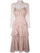 Valentino Tiered Midi Dress, Women's, Size: 44, Nude/neutrals, Silk/spandex/elastane