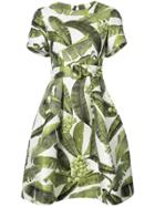 Oscar De La Renta Leaf Print Dress - Green