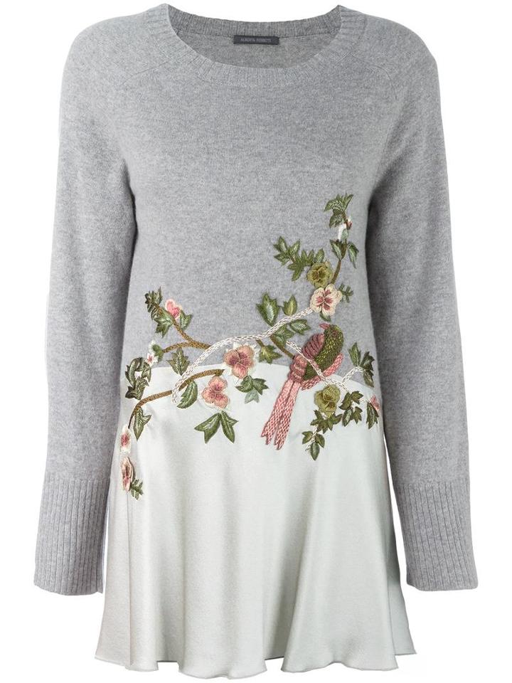 Alberta Ferretti Bird Embroidered Jumper, Women's, Size: 46, Grey, Silk/cashmere/virgin Wool