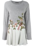 Alberta Ferretti Bird Embroidered Jumper, Women's, Size: 46, Grey, Silk/cashmere/virgin Wool