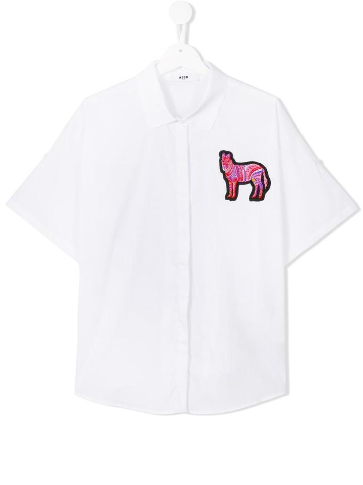 Msgm Kids Zebra Patch Shirt, Girl's, Size: 14 Yrs, White