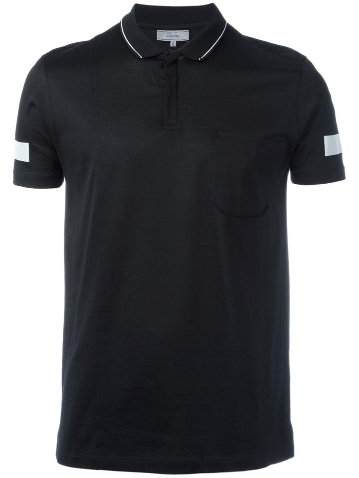 Lanvin Sleeve Stripe Polo Shirt, Men's, Size: Large, Black, Cotton/polyurethane