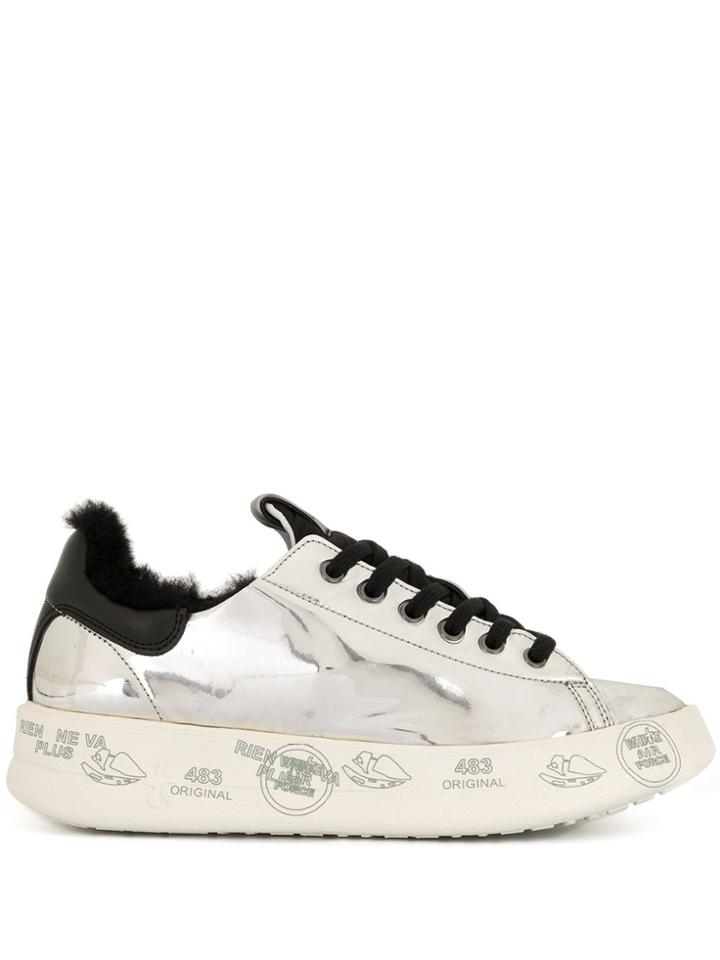 Premiata Shearling-lined Metallic Trainers - Silver