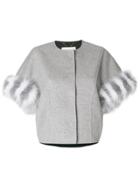 Fendi Fur Trim Cropped Blazer - Grey