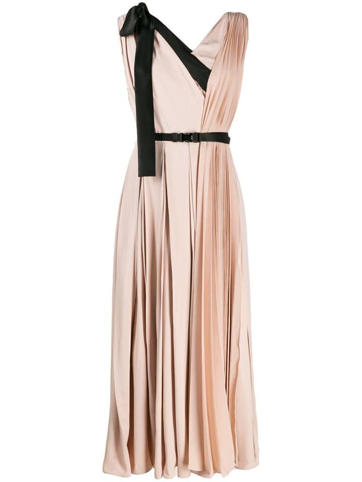 Prada Contrast Details Pleated Midi Dress - Pink