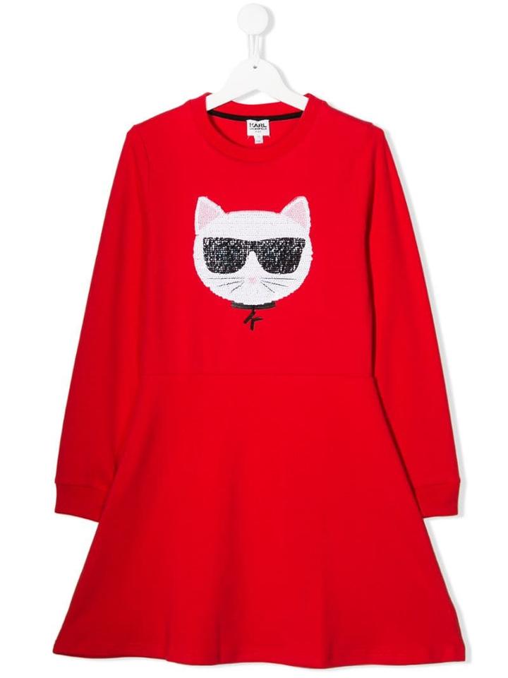 Karl Lagerfeld Kids Iconic Cat Dress - Red