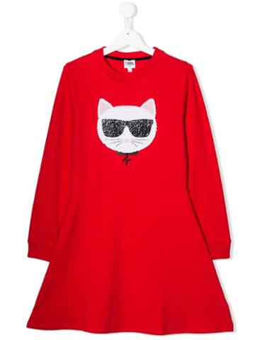 Karl Lagerfeld Kids Iconic Cat Dress - Red