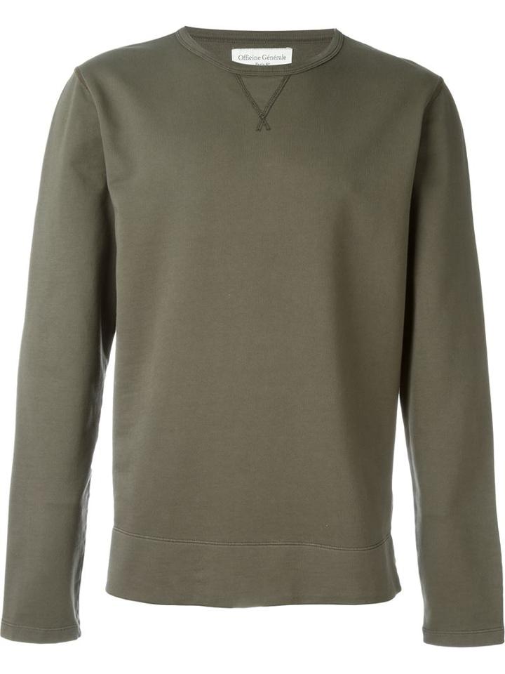 Officine Generale Faded Crew Neck Sweatshirt, Men's, Size: Small, Green, Cotton