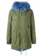 Mr & Mrs Italy Blue Trim Parka Coat, Women's, Size: Small, Green, Cotton/lamb Skin/rabbit Fur/viscose