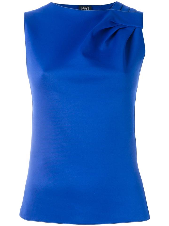 Armani Jeans - Gathered Detail Tank Top - Women - Polyester/spandex/elastane/viscose - 44, Blue, Polyester/spandex/elastane/viscose